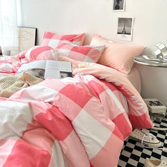Bed Linen Washed Cotton Striped Grid Minimalist Bedding Sheet Set Comforter Sets Queen Duvet Cover Double For Boys And Girls