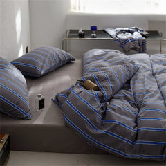 Nordic Grey Blue Stripes Duvet Cover Set Cotton Queen King Size Bedding Set Bedlinens Sheet Pillowcases