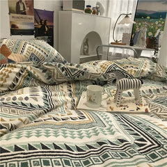 Simple Nordic Bed Four-Piece Set All Cotton Pure Cotton Quilt Cover Bohemian Style 1.5 M1.8 M Apartment Fitted Sheet