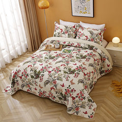 100% Cotton Birds And Flowers Quilt 3pcs Embroidered Quilted Quilt Pillowcase Free Shipping