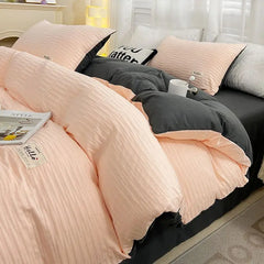 Seersucker Bedding Sets Solid Color Washed Cotton Microfiber Duvet Cover Flat Sheet Pillowcases Soft Duvet Cover Sets
