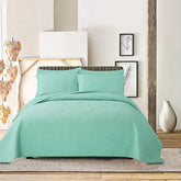 Double Bed 100% Cotton Pure Green 3pcs Printed Quilted Quilt Pillowcase Free Shipping