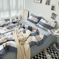 Bed Linen Washed Cotton Striped Grid Minimalist Bedding Sheet Set Comforter Sets Queen Duvet Cover Double For Boys And Girls