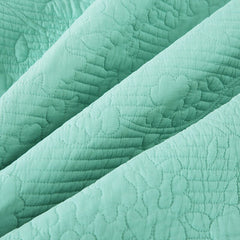 Double Bed 100% Cotton Pure Green 3pcs Printed Quilted Quilt Pillowcase Free Shipping