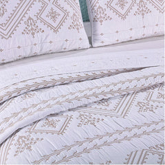 Double Bed Cover Geometric Embroidery Plain 3 Piece Quilted Quilt Pillowcase Free Shipping