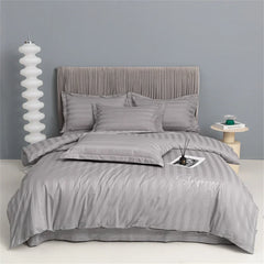 Nordic Sliver Grey Stripes 100% Egyptian Cotton Jacquard Bedlinens Queen King Size Set Fitted Sheet Duvet Cover Bedding