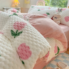 New Milk Velvet Bedding Set Thickened Bean Velvet Warm Four Piece Sets Quilt Cover Bed Linen Pillowcase Queen King Bedroom Decor