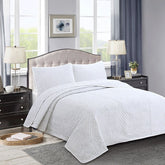 Double Cover Embroidered Pure White 3 Piece Quilted Quilt Pillowcase Free Shipping len?ol de cama casal