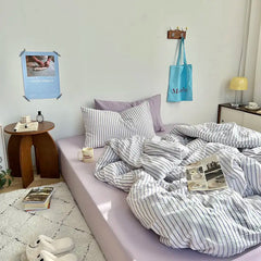 Ins Style Bedding Set Duvet Cover Wash Cotton Stripe Summer Soft Cool Summer Bed Sheet Set Comforter Set Quilt Cover