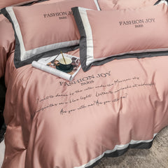 new four-piece bedding fashion cotton double household bed sheet quilt cover splicing design bedding pink color