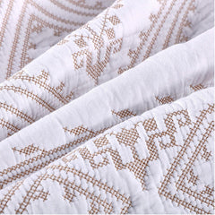 Double Bed Cover Geometric Embroidery Plain 3 Piece Quilted Quilt Pillowcase Free Shipping