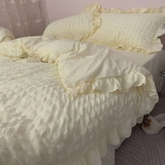 Euro Solid Color Ruffle Bedding Sets Girl Couple Fluffy Queen Duvet Cover With Bed Skirt Pillowcase Bedroom Comfort 4 Pieces Set