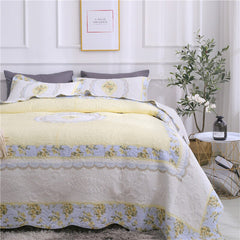 100% Cotton Yellow Daisy Quilt 3pcs Embroidered Quilted Quilt Pillowcase Free Shipping