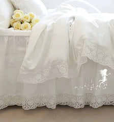 100% Cotton White Bedding Set Princess Sunflower Hollowed Out 4pcs Set Ruffles Bedding Kit US King Queen Size Pink Duvet Covers