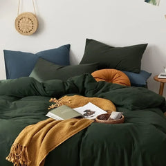 Dark Green Duvet Cover 100% Jersey Knit Cotton Duvet Cover Queen Olive Green Comforter Bedding Quilt Cover with 2 Pillowcases