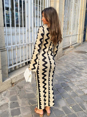 Knitted Flare Long Sleeve Maxi Dress