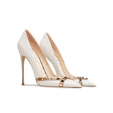 Pointed Toe PU Leather Rivet High Heels Pump Shoes