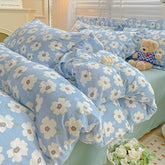 Pastoral Girls Bedding Sets Soft Washed Cotton Bed Linens Princess Quilt Cover Sheet Simple White Flower Bedspread Home Textiles