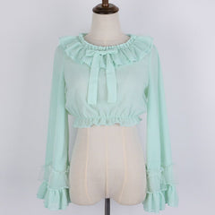 Classic Chiffon Mesh Ruffle Puff Sleeve Lolita Blouse Shirt