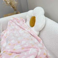 INS Blanket Cartoon Moon Star Printed Throw Flannel Blanket Office Sofa Blanket Soft Bedding For Adults Children Plush Bedspread