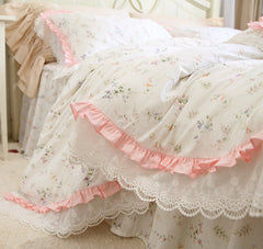 Romantic Ruffle luxury duvet cover rose print bedding king duvet cover lace bed set princess cotton quilt cover duvet set queen