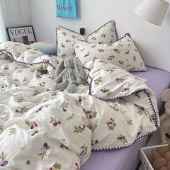 Bedding Set Flora INS Girls 4 New Tulip Rabbit Double-layer Bed Set Of Four Pieces Washing Cotton Bed Sheets Duvet Cover Set