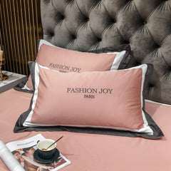 new four-piece bedding fashion cotton double household bed sheet quilt cover splicing design bedding pink color