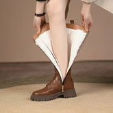 Leather Zip Up Thick Fur Knee High Boots