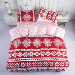 New 4pcs High Quality Skin Friendly Christmas Snowflake Bedroom Double Soft Bedding Set Sheet Quilt Cover Pillowcase