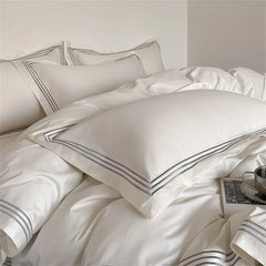 1200TC Embroidered Egyptian Cotton Bedding Set 4pcs King Queen Size Solid Sheet Duvet Cover Pillowcase Bed Linens