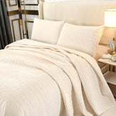 Winter Plush Quilt Set 3PCS Bedspread on the Bed Plain Embroidered Bed Cover with Shams King Size Quilted Blanket in Bed