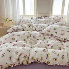 Cute Purple Grapes Fruit Duvet Cover Girls INS Bedding Set for Kids Queen Full Size Flat Bed Sheet Quilt Cover Pillowcase Kawaii