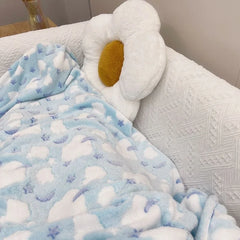 INS Blanket Cartoon Moon Star Printed Throw Flannel Blanket Office Sofa Blanket Soft Bedding For Adults Children Plush Bedspread