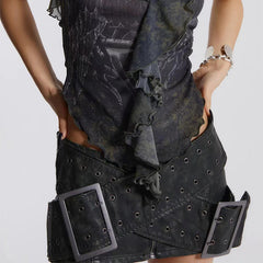 Low Waist Micro Mini Belt Skirt