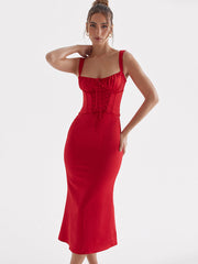 Red Front Strap Backless Dress