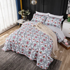 100% Cotton Double Bed Floral Red Flower 3pcs Printed Quilted Quilt Pillowcase Free Shipping de cama casal