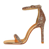 Buckle Strap Rhinestone Stiletto Shoes