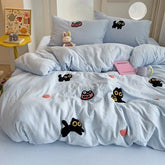 Bedding Set Super Soft Washed Cotton Towel Embroidery Duvet Cover Four Piece Set - Lucky Cat Series