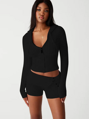 Black Two-Piece Knit Sweatsuit Shorts Set
