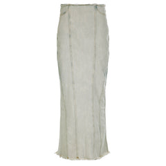 Low Waist Back Slit Maxi Denim Skirt