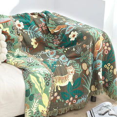 Textile City Jungle Tiger 6 Layer Cotton Gauze Towel Quilt Green Summer Cool Office Comfy Single Blanket Sofa Cover Blanket