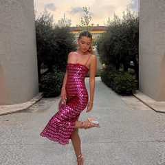 Pink Sequin-embellished Midi Dress