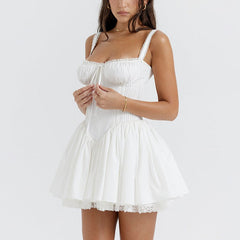White Lace Up Corset Mini Dress