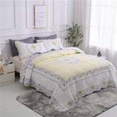 100% Cotton Yellow Daisy Quilt 3pcs Embroidered Quilted Quilt Pillowcase Free Shipping