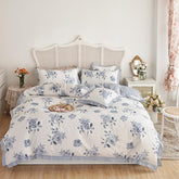 Floral Blossom Print Duvet Cover Blue White Botanical 100%Cotton Comfy 4Pcs Double Queen King Bedding Set Bed sheet Pillowcases