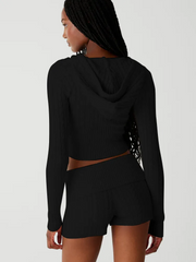 Black Two-Piece Knit Sweatsuit Shorts Set