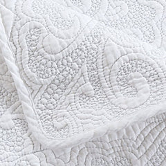 Double Cover Embroidered Pure White 3 Piece Quilted Quilt Pillowcase Free Shipping len?ol de cama casal