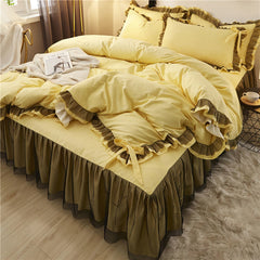 Arctic Velvet Pastoral Lace Solid Color Four-Piece Pillowcase Bed Sheet Quilt Cover Quilt Cover 200*230cm Bed Sheet Set