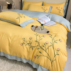 Washed Cotton Embroidery Bedroom Four-piece Set Full Quilt Cover Princess Style Queen Bed Sheet King Bedding Three-piece Bedding