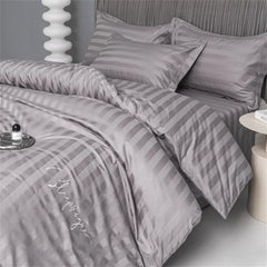 Nordic Sliver Grey Stripes 100% Egyptian Cotton Jacquard Bedlinens Queen King Size Set Fitted Sheet Duvet Cover Bedding